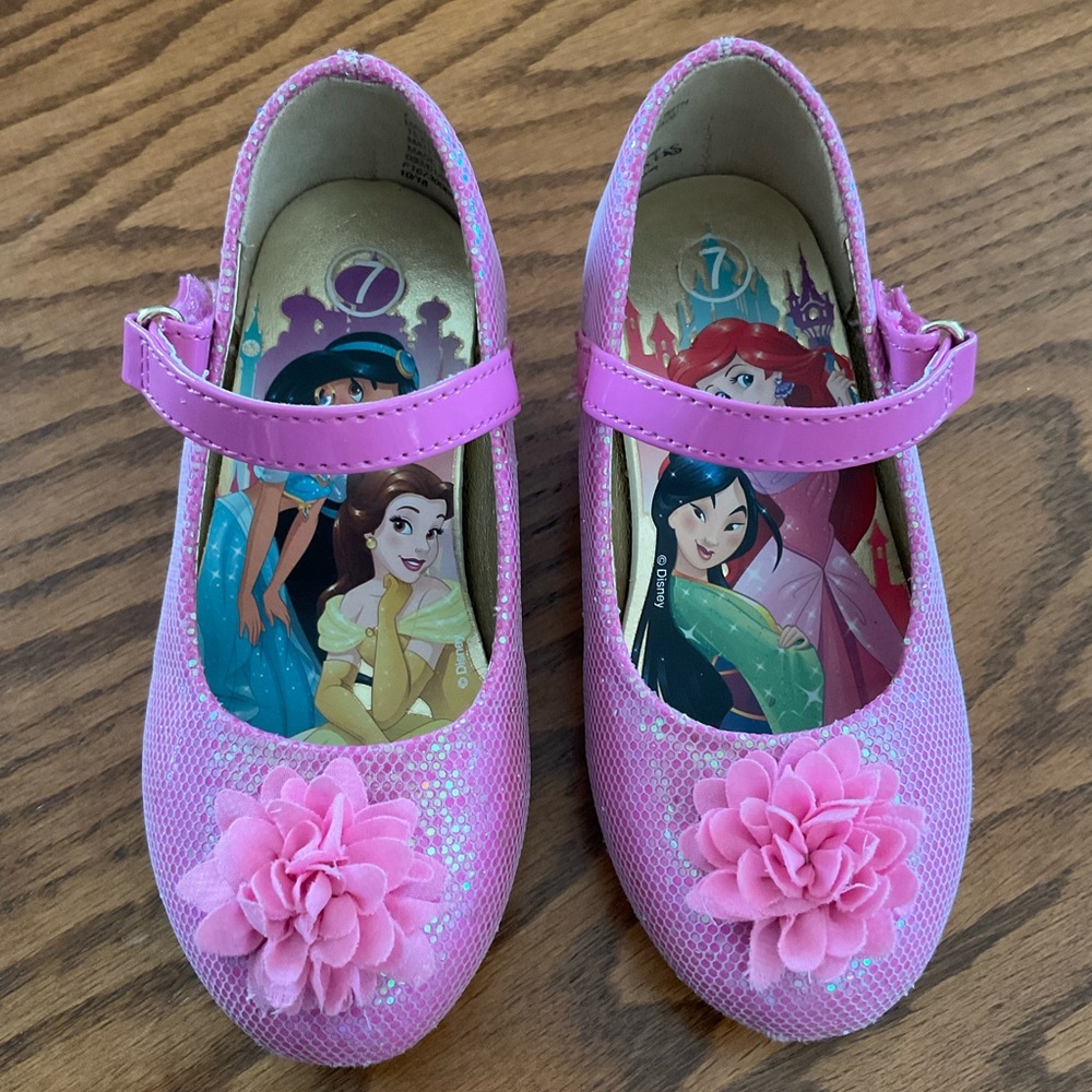 Disney Princess Pink Iridescent Glitter, Mary Jane Style, Little Girl’s Sz 7